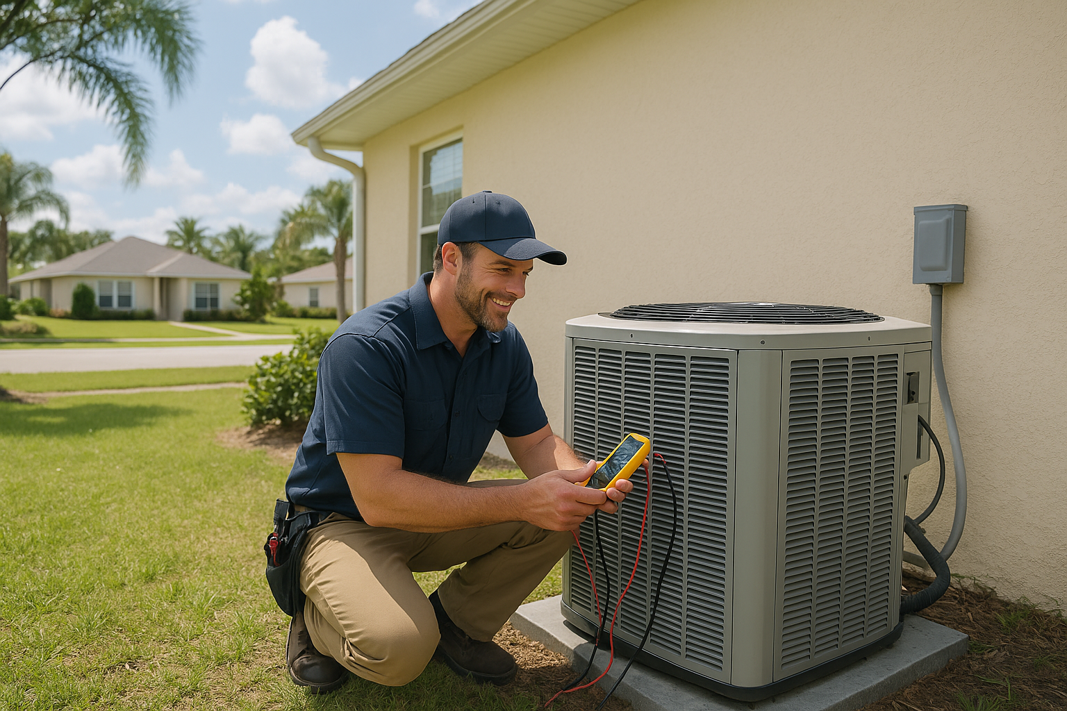HVAC technician providing service at a Freeport, FL home